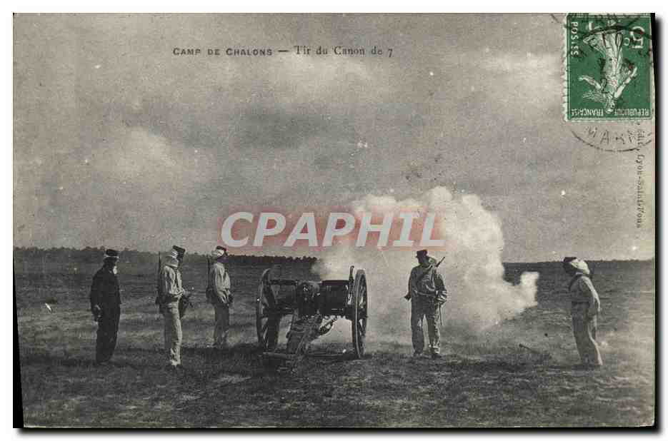 CPA Militaria Camp de Chalons Tir du canon de 7