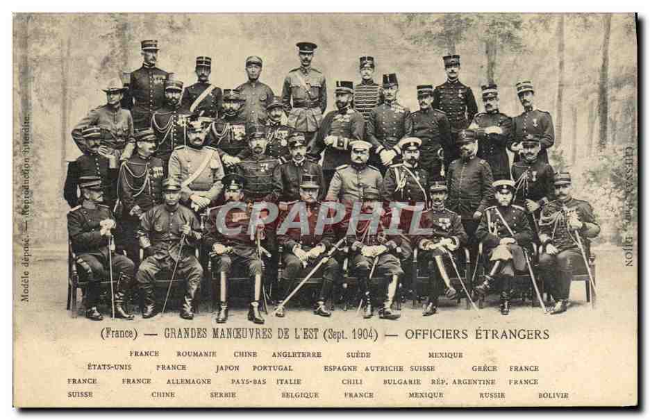 CPA Militaria Grandes Manoeuvres de l'Est Sept 1904 Officiers etrangers 