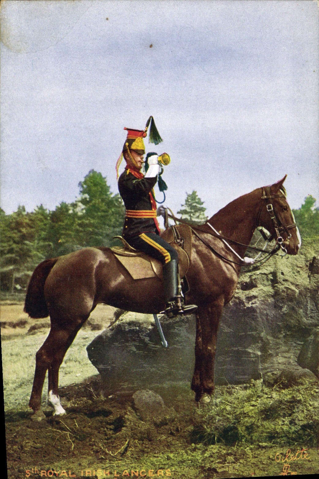 5th Royal Irish Lancers — cavalier avec trompette — éditeur Oilette, n° 63287