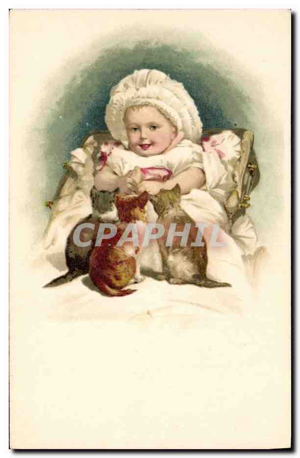 CPA Chat Chats Chaton Enfant Bebe