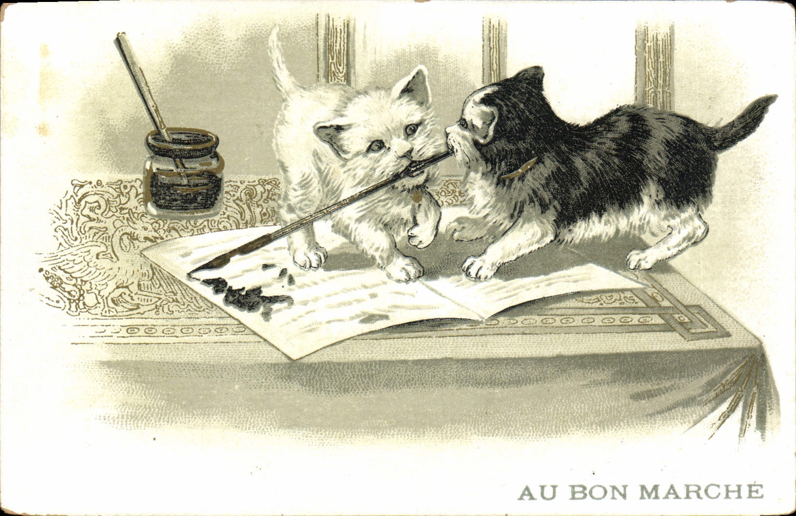 Deux chatons jouant avec une plume — Au Bon Marché
