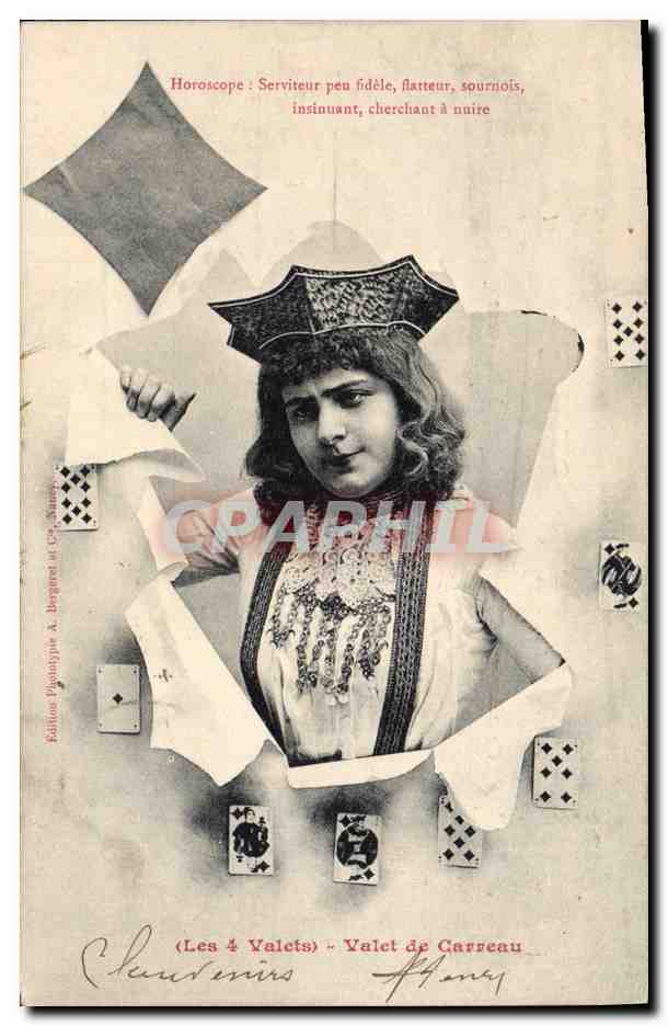 CPA Cartomancie Voyance Folklore Horoscope Les 4 valets Valet de carreau 