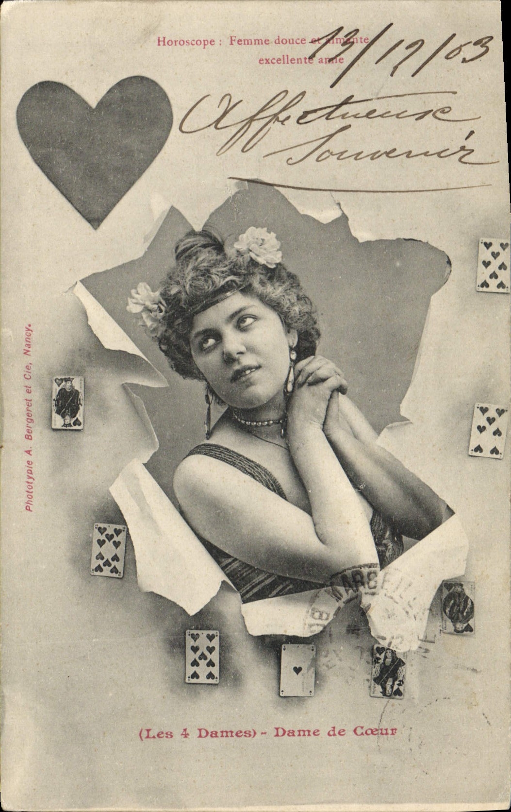 CPA Cartomancie Voyance Folklore Horoscope Les 4 dames Dame de coeur