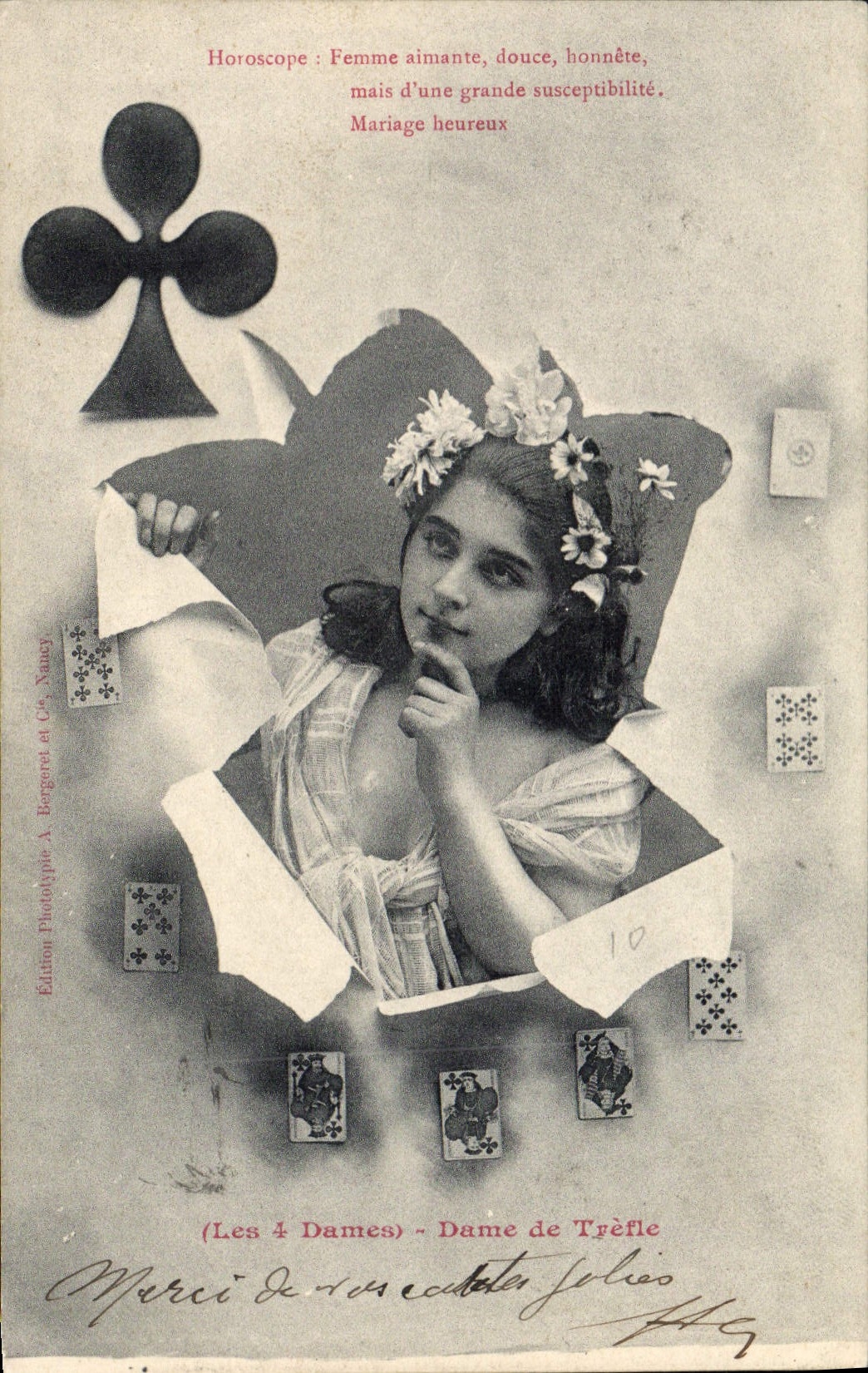 CPA Cartomancie Voyance Folklore Horoscope Les 4 dames Dame de trefle