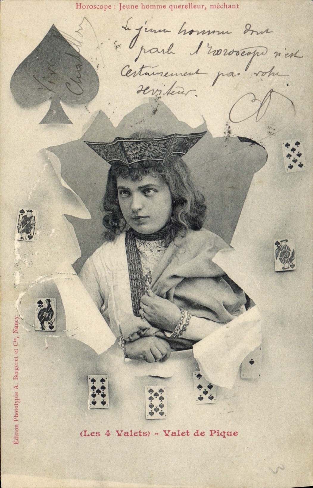 CPA Cartomancie Voyance Folklore Horoscope Les 4 valets Valet de pique