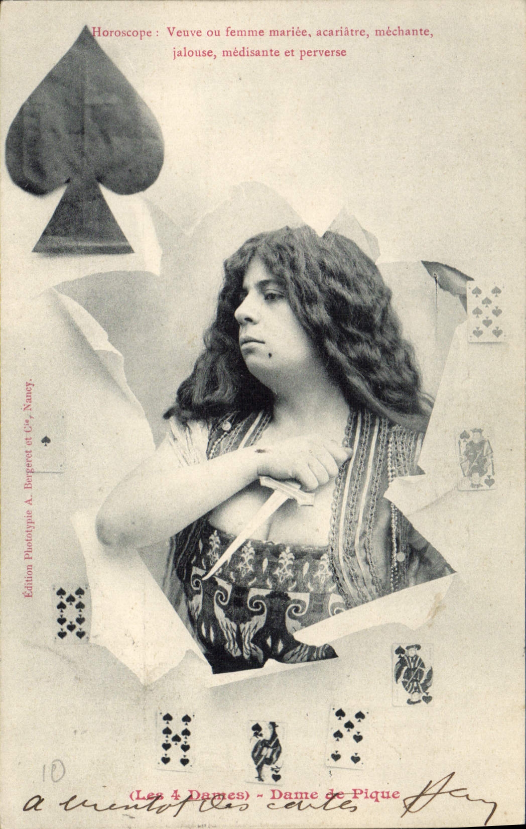 CPA Cartomancie Voyance Folklore Horoscope Les 4 dames Dame de pique