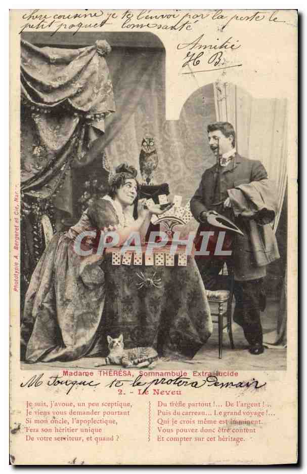 CPA Cartomancie Voyance Folklore Madame Theresa somnambule extra lucide Le neuveu
