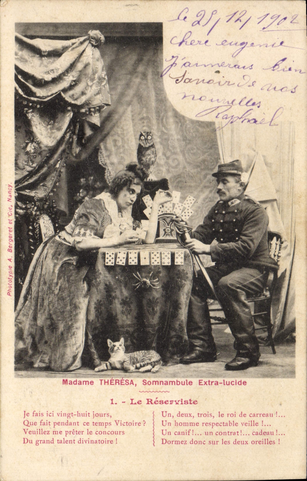 CPA Cartomancie Voyance Folklore Madame Theresa somnambule extra lucide Le reserviste