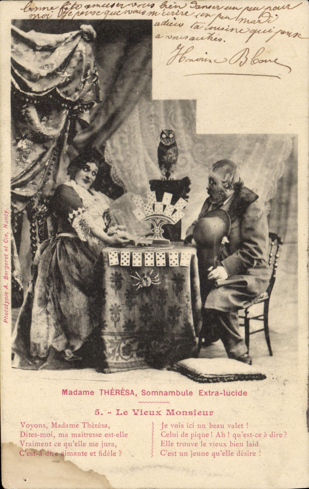 CPA Cartomancie Voyance Folklore Madame Theresa somnambule extra lucide Le vieux Monsieur