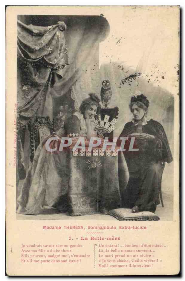 CPA Cartomancie Voyance Folklore Madame Theresa somnambule extra lucide La belle mere
