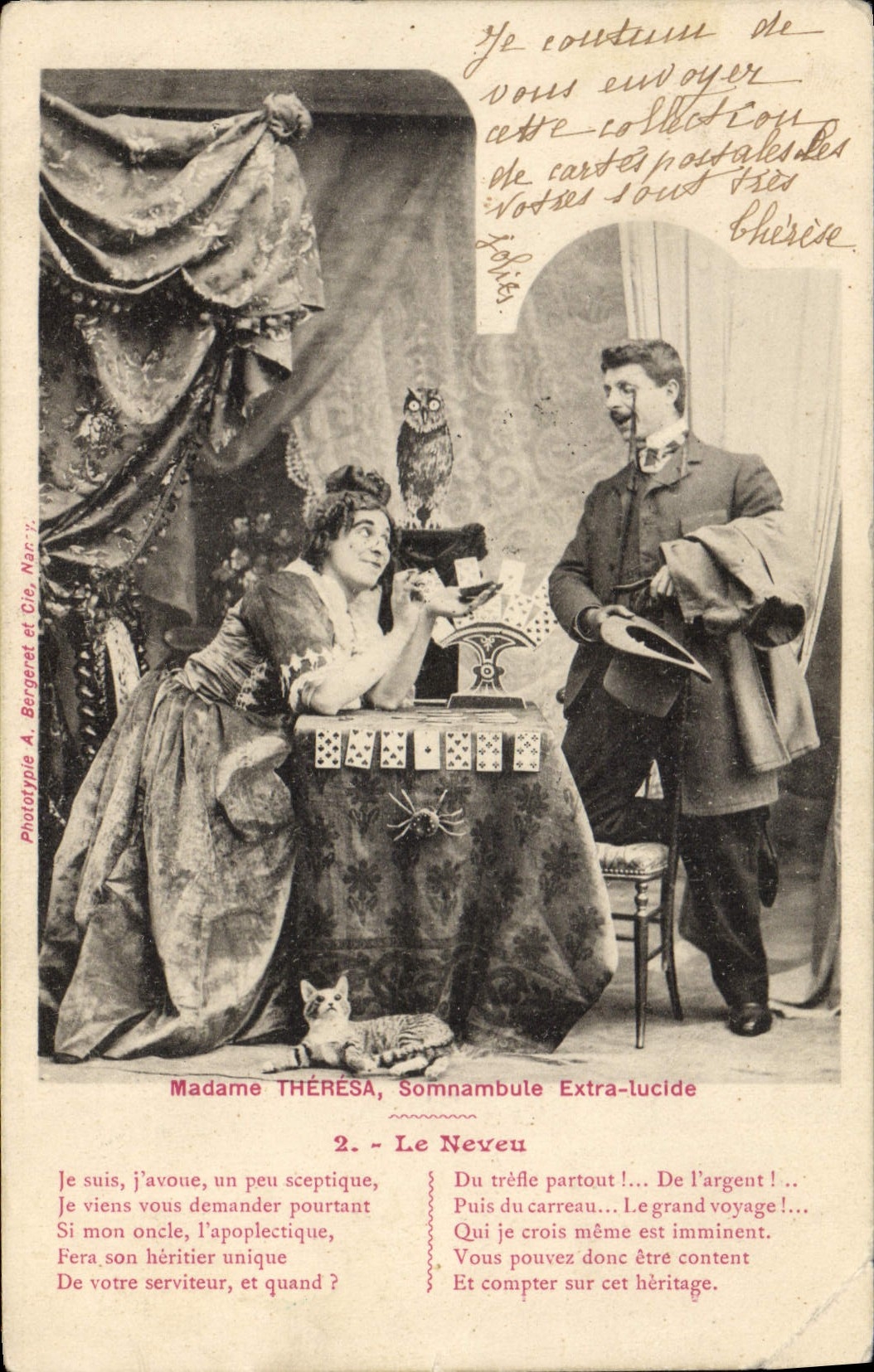 CPA Cartomancie Voyance Folklore Madame Theresa somnambule extra lucide Le neveu