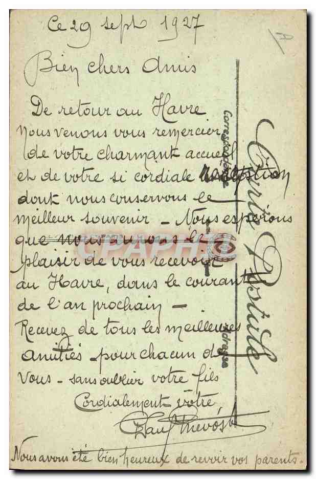 CPA Banque Le Havre La Banque de France et la rue Thiers Tramway — Rückseite