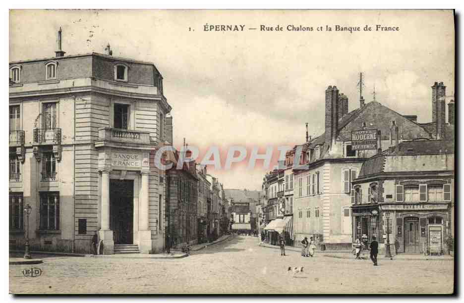 CPA Banque Epernay Rue de Chalons et la Banque de France 