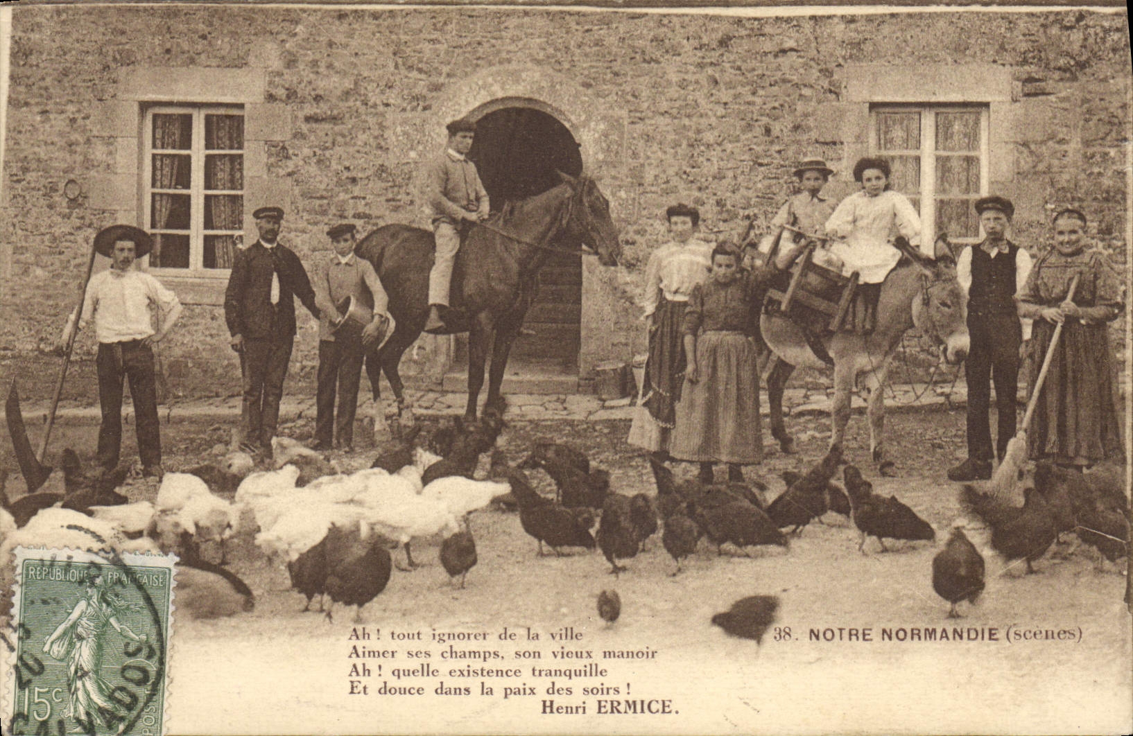 CPA Folklore Normandie Ane mule Cheval