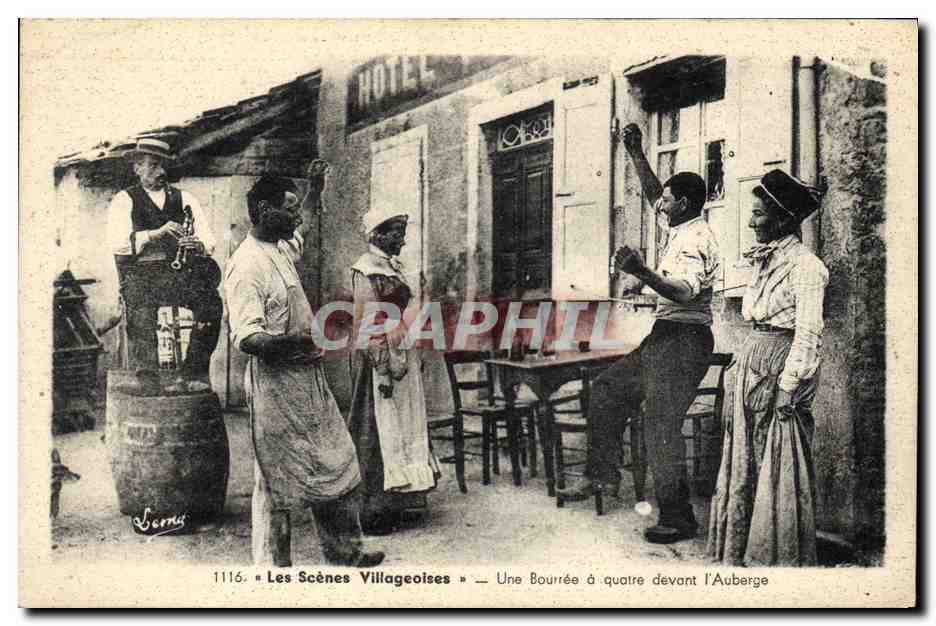 CPA Folklore Scenes villageoises Une bourree a quatre devant l'auberge 