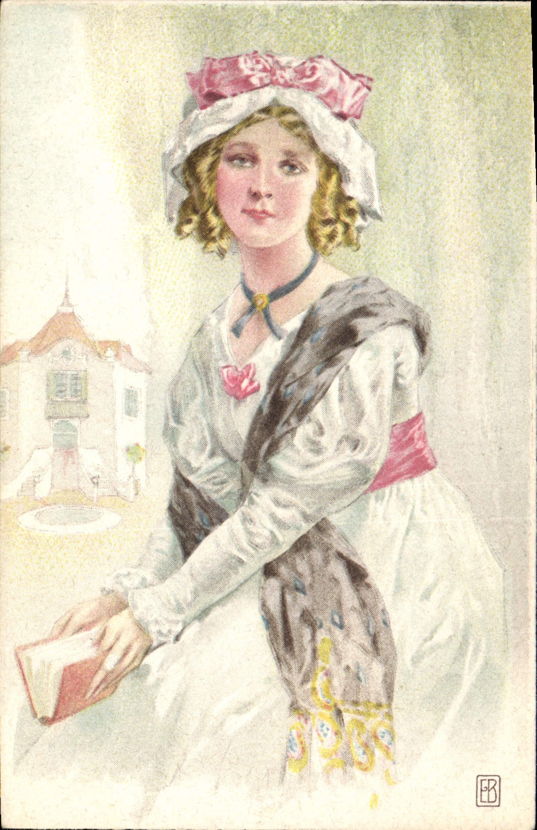 Jeune femme en costume traditionnel — illustration — Éditeur ER, série N. 3076