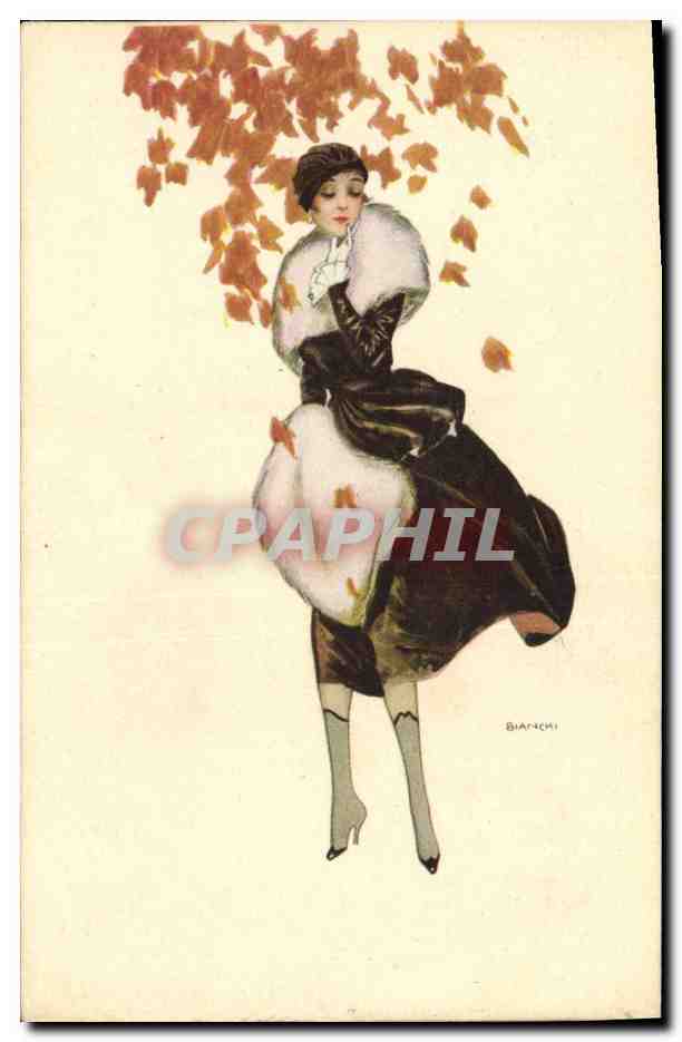 Femme en automne — feuilles d'érable — édition Bianchi