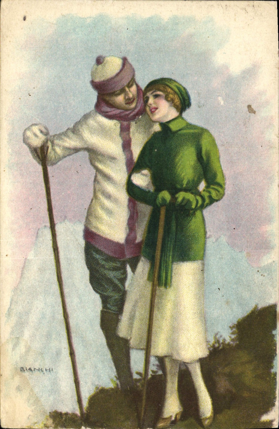 CPA Fantaisie Illustrateur Bianchi Femme Alpinisme