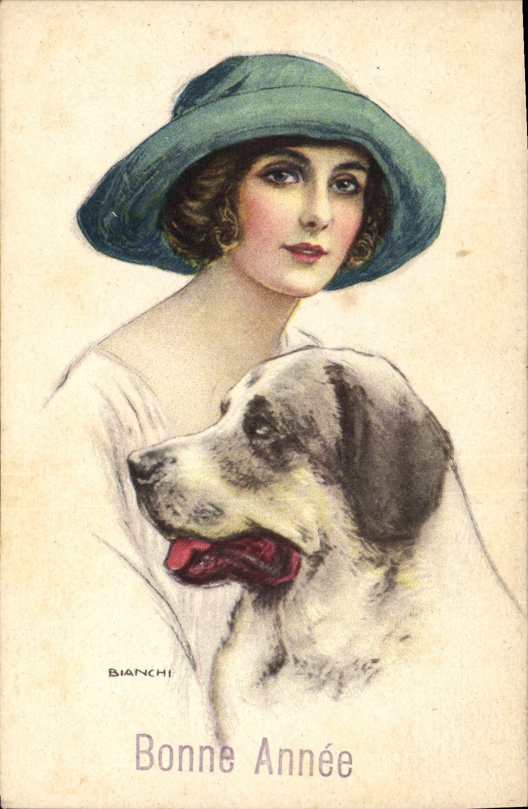 CPA Fantaisie Illustrateur Bianchi Femme Chien