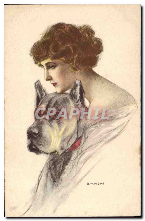 CPA Fantaisie Illustrateur Bianchi Femme Chien