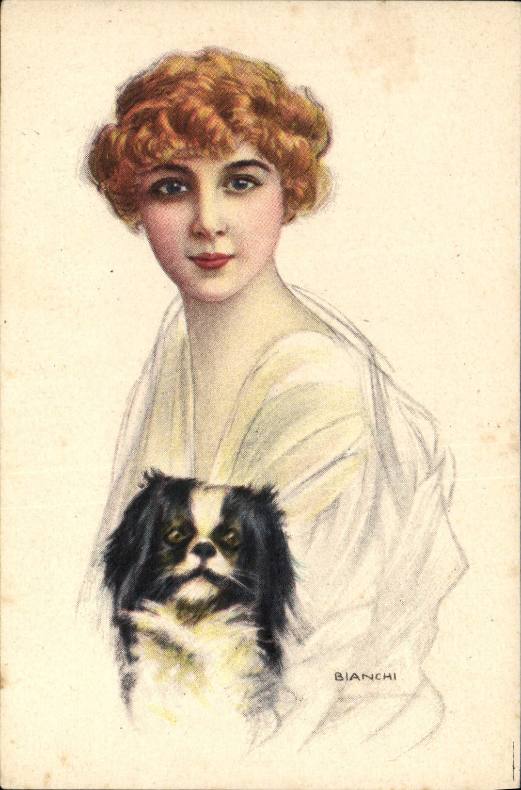 CPA Fantaisie Illustrateur Bianchi Femme Chien