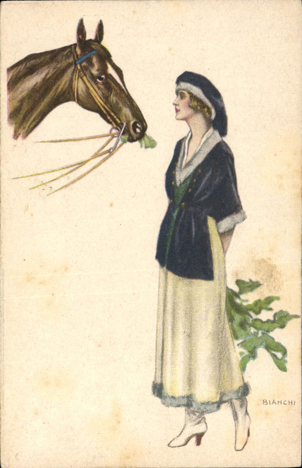 Femme et cheval — scène de tendresse — Bianchi