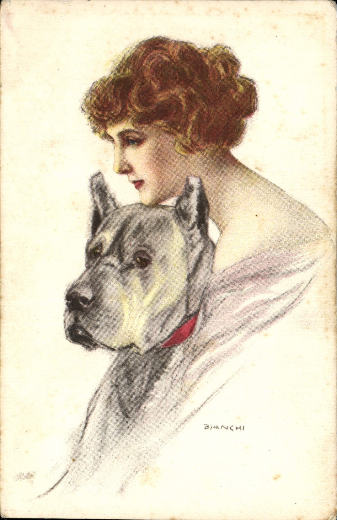 CPA Fantaisie Illustrateur Bianchi Femme Chien