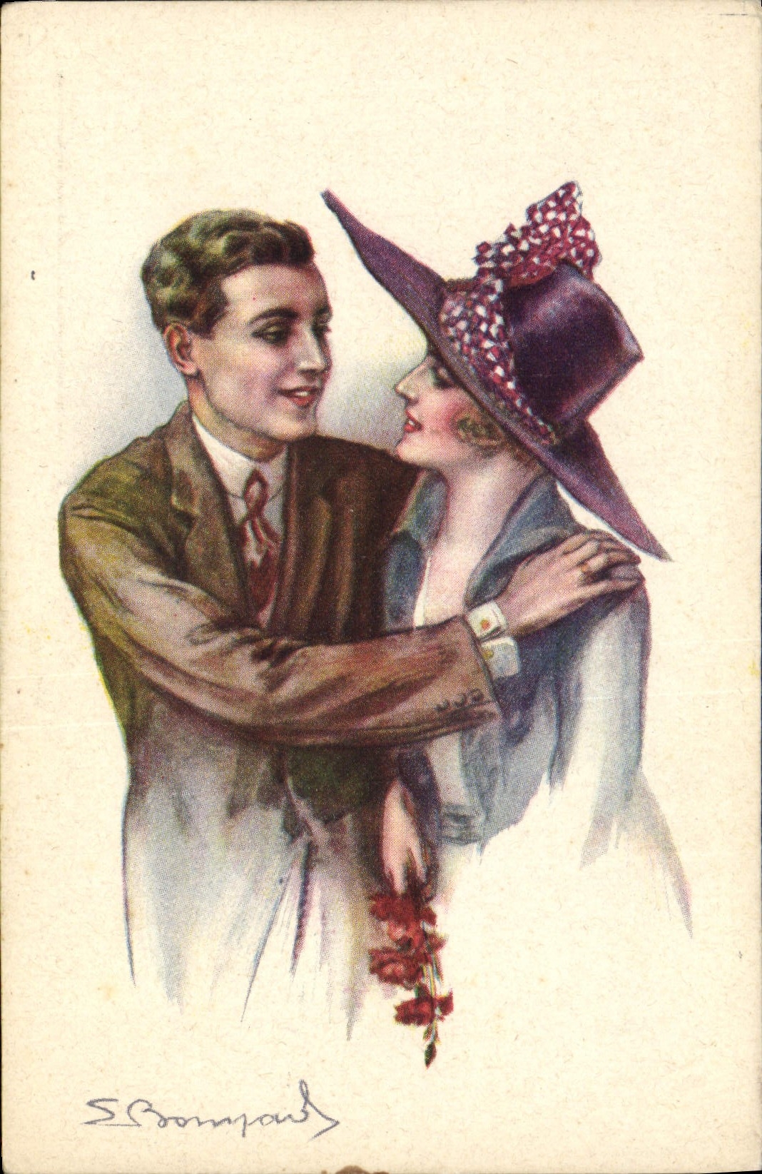 Jeune couple enlacé — illustration artistique — Éditeur : Stampa Milano, n° 448-6