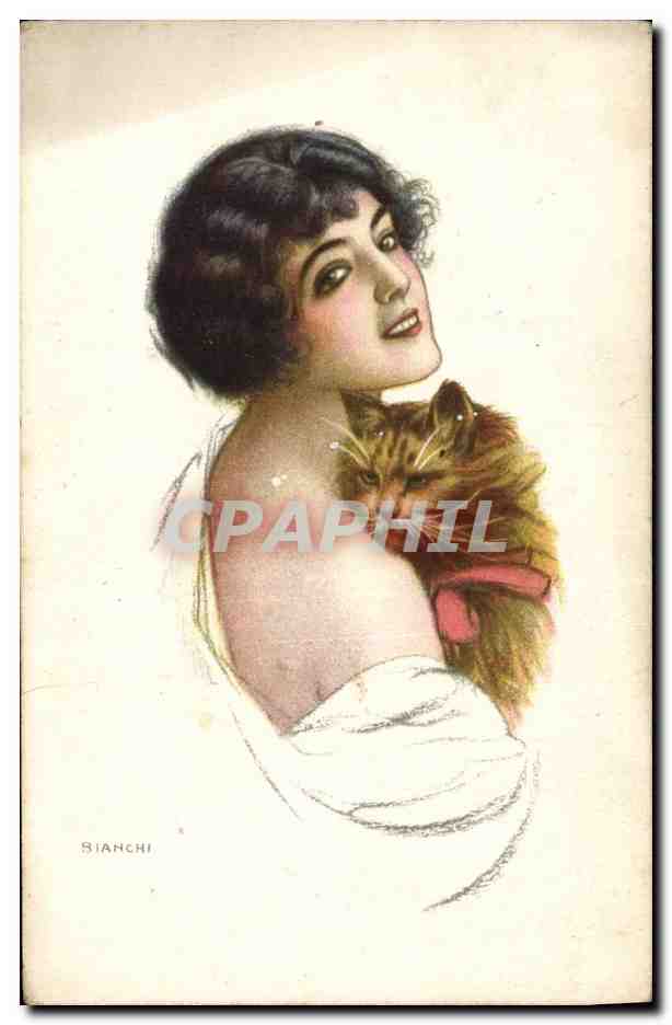 CPA Fantaisie Illustrateur Bianchi Femme Chat