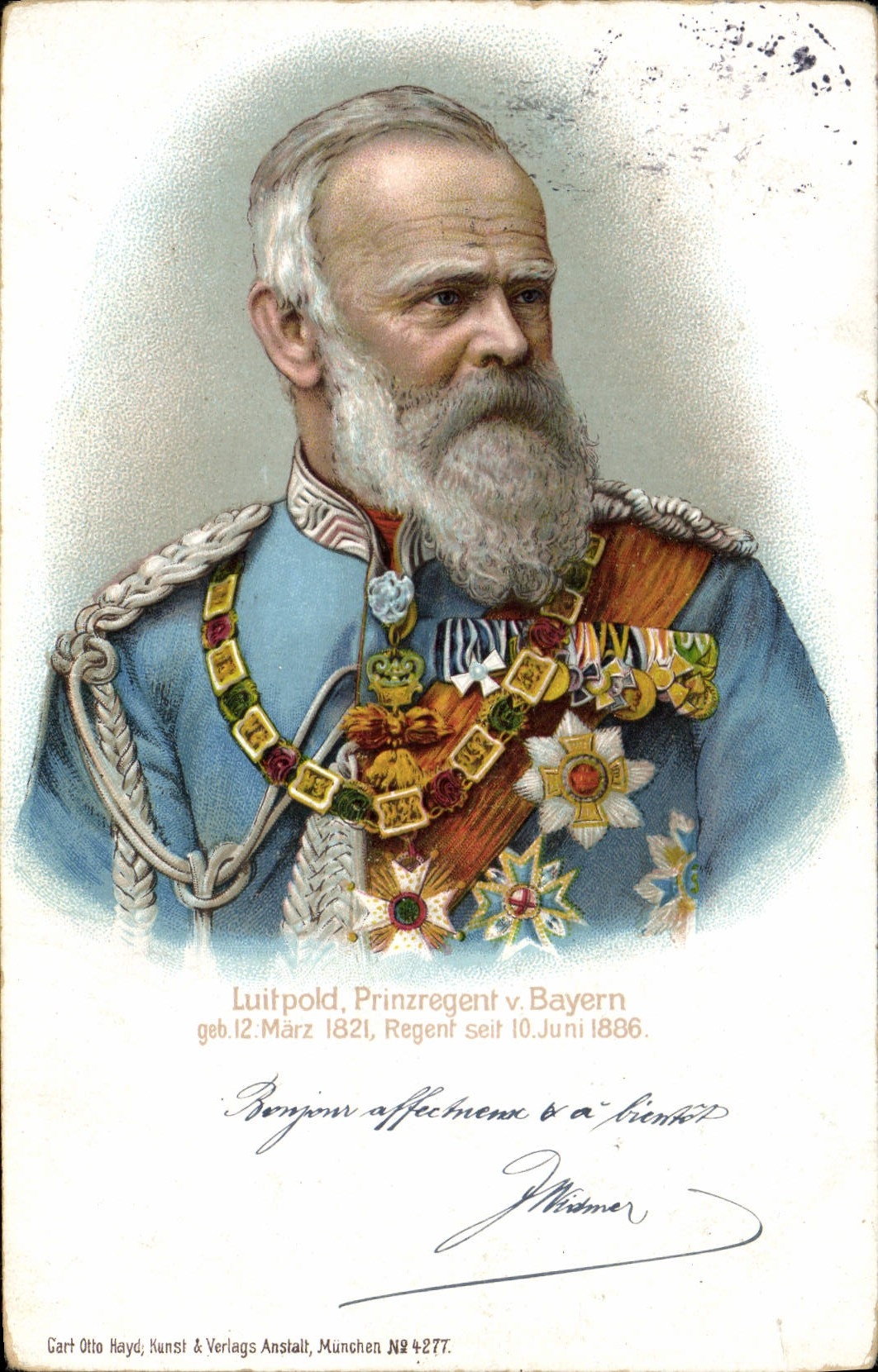 Luitpold, Prinzregent v. Bayern — portrait en uniforme orné — Cart Otto Hayd, Nunst & Verlags Anstalt, München N° 4277