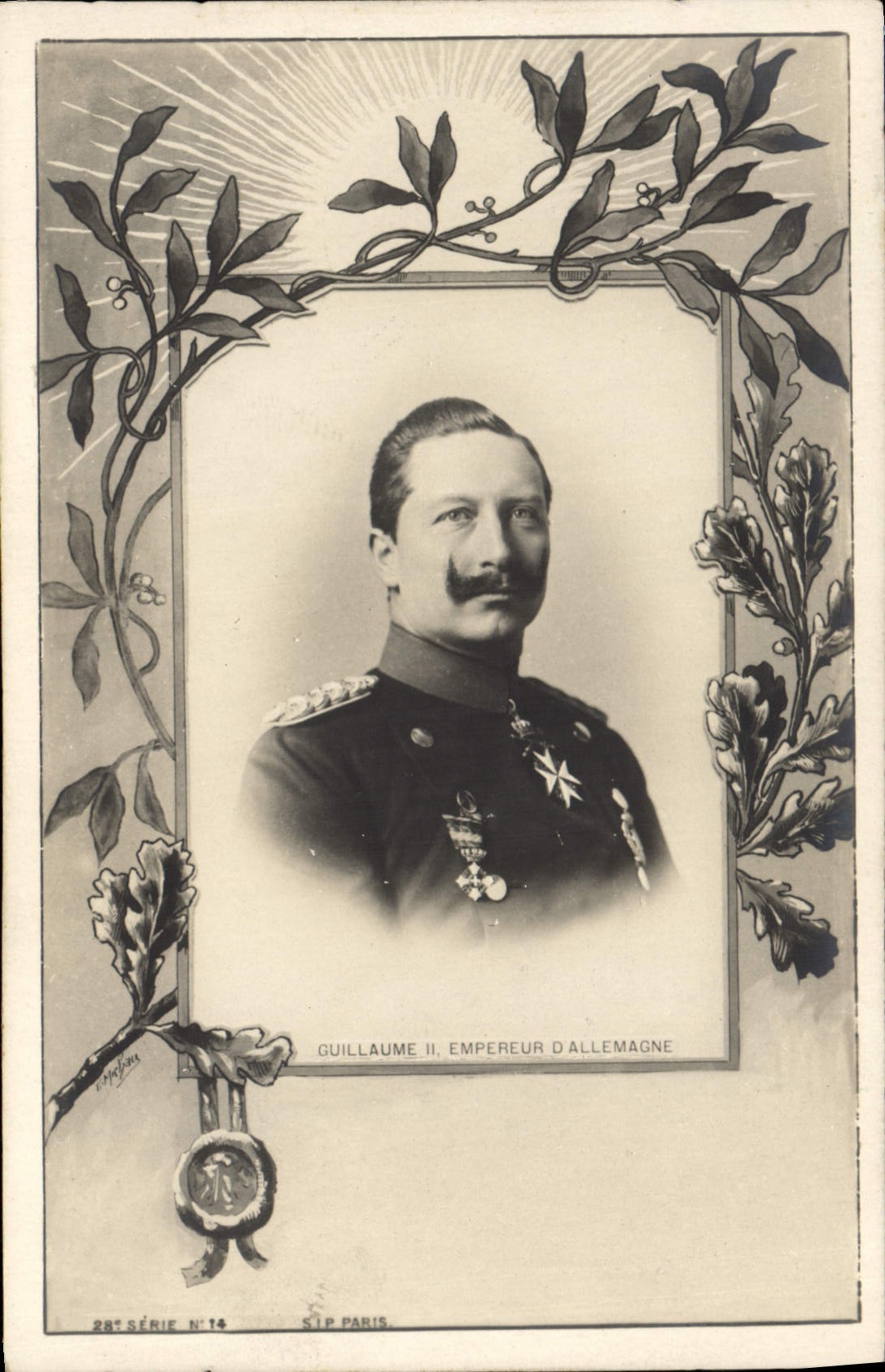 Guillaume II, Empereur d'Allemagne — portrait en uniforme avec décorations — S.I.P. Paris, 28e série N°14