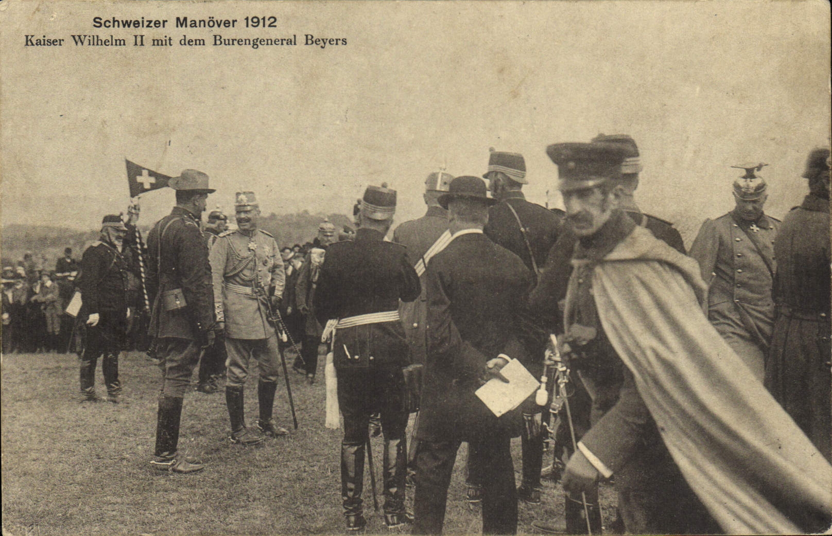Manœuvres suisses 1912 — Kaiser Wilhelm II avec le général Beyer — Photo-Karten-Catalog, W. Pleyer, Zurich