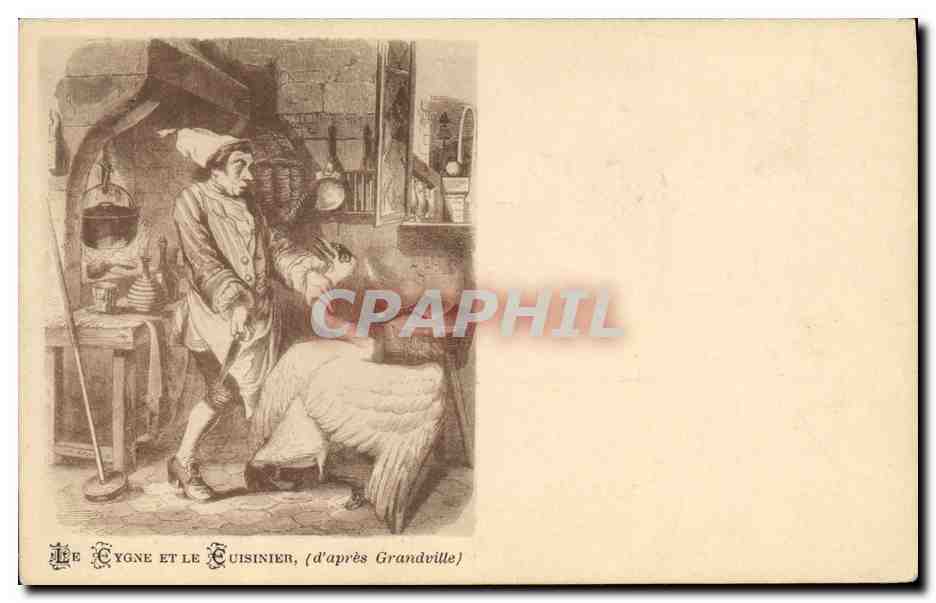 CPA Fantaisie Illustrateur Un cygne et le cuisinier d'apres Grandville 