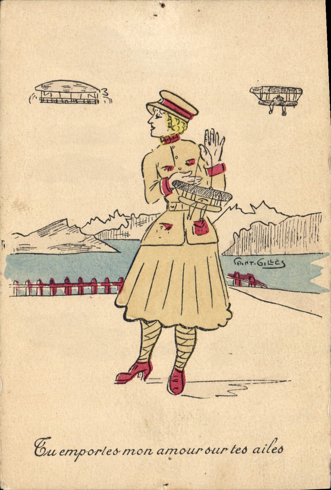 CPA Fantaisie Illustrateur Femme Avions