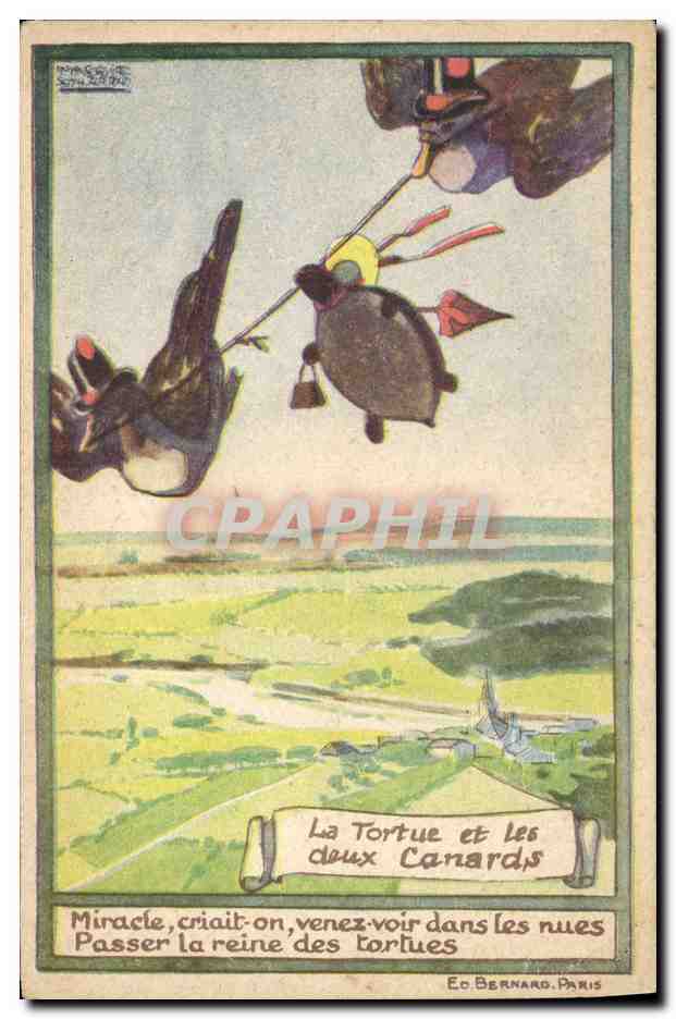 CPA La tortue et les deux canards