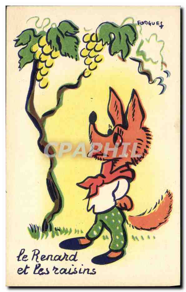 CPA Le renard et les raisins