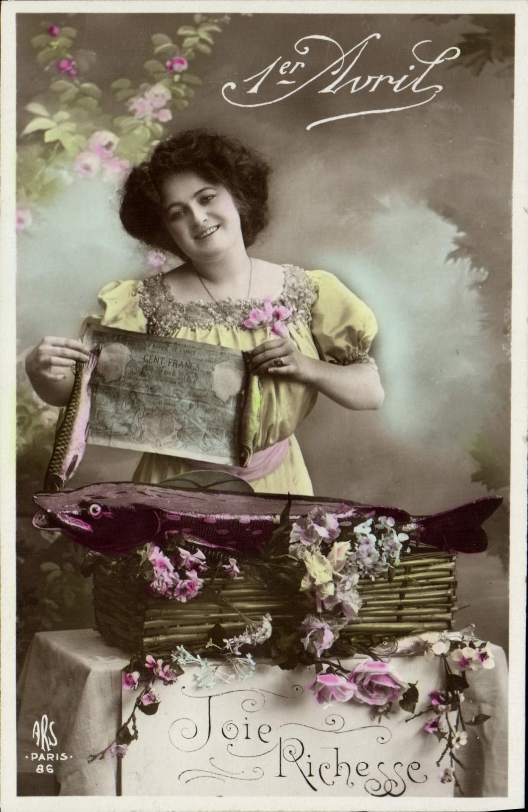 CPA Fantaisie Femme Billet Cent Francs 