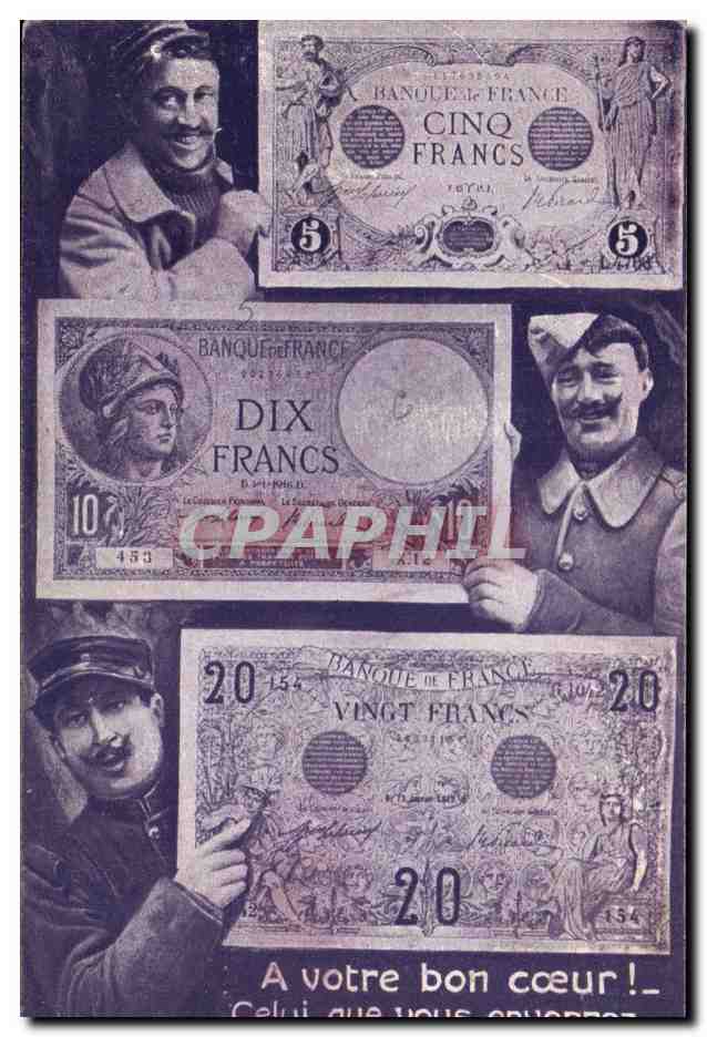 Soldats et billets de banque — publicité pour la Banque de France — éditeur inconnu, n° de série non visible - Anverso
