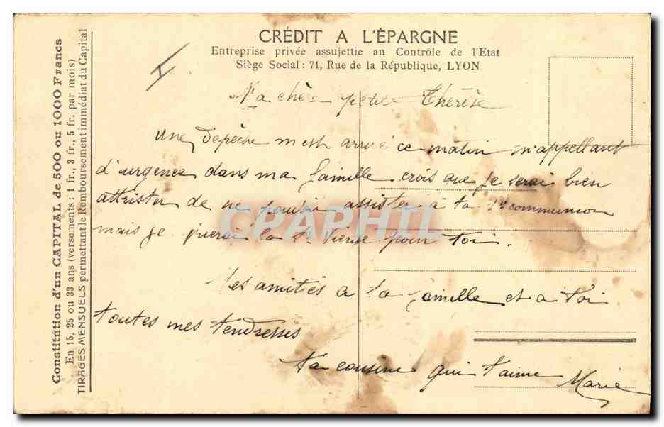 CPA Banque Credit a l'Epargne La plus ancienne Societe d'Epargne et de Capitalisation  — Verso