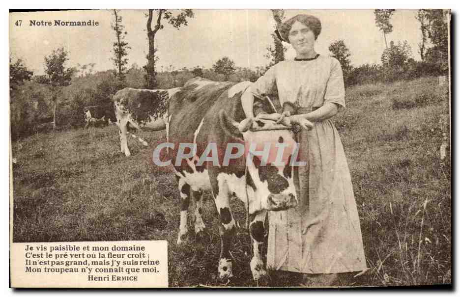 CPA Folklore Femme Vache Normandie