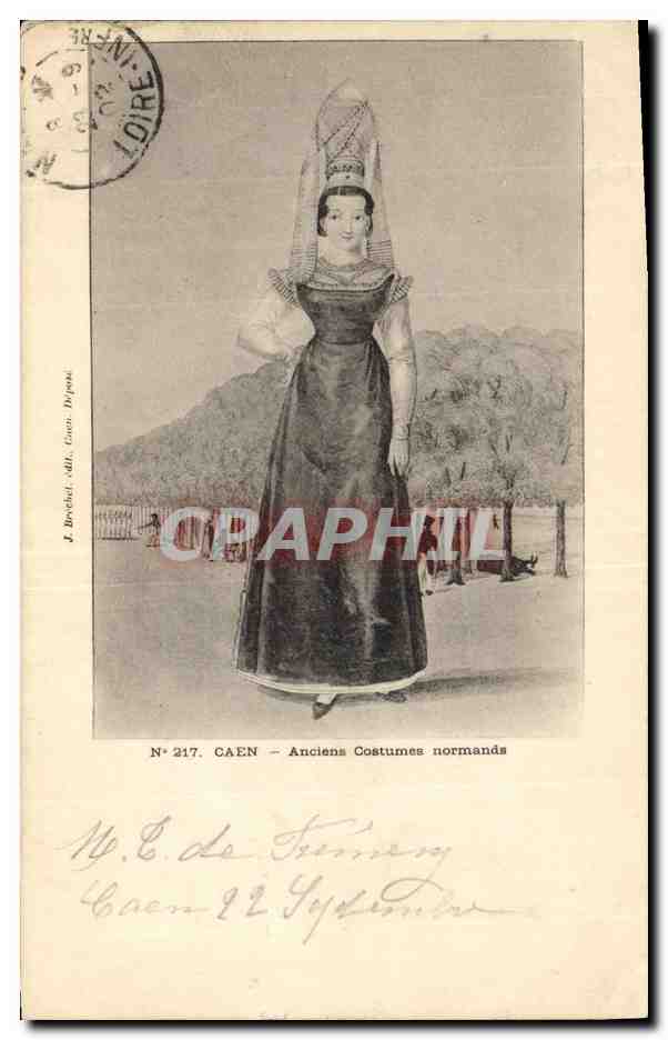 CPA Folklore Caen Anciens costumes normands