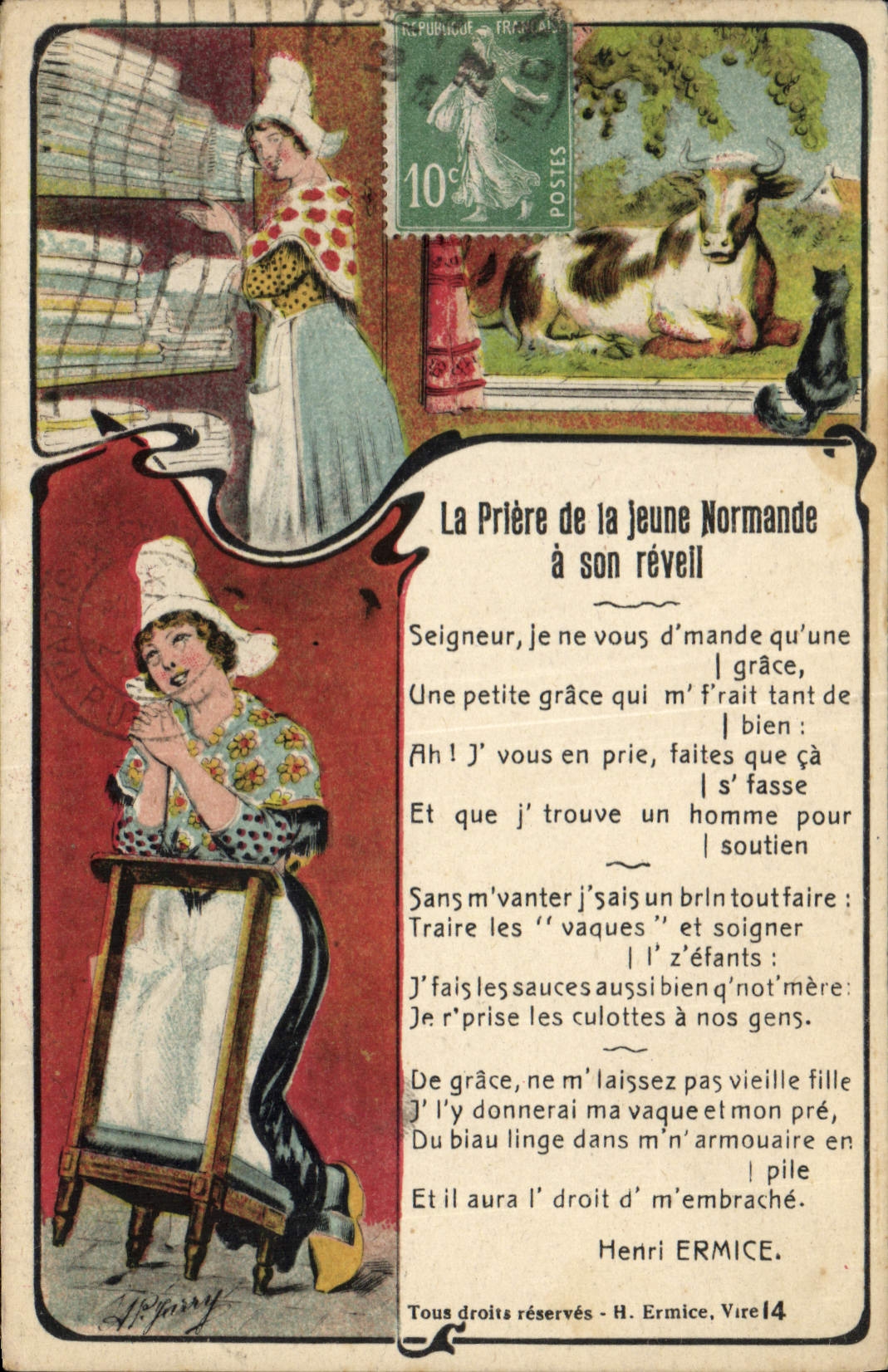 CPA Folklore La priere de la jeune Normande a son reveil 