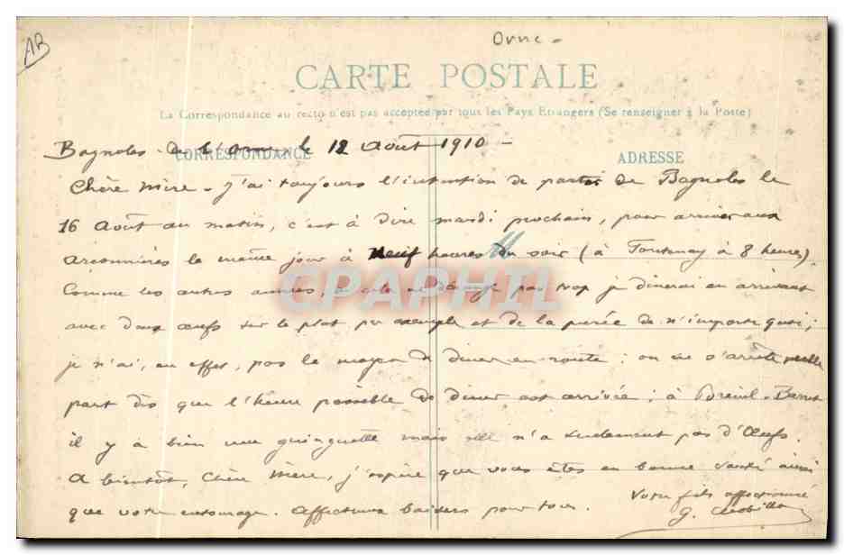 CPA Folklore Environs d'Argentan Patrie de Charlotte Corday — Verso