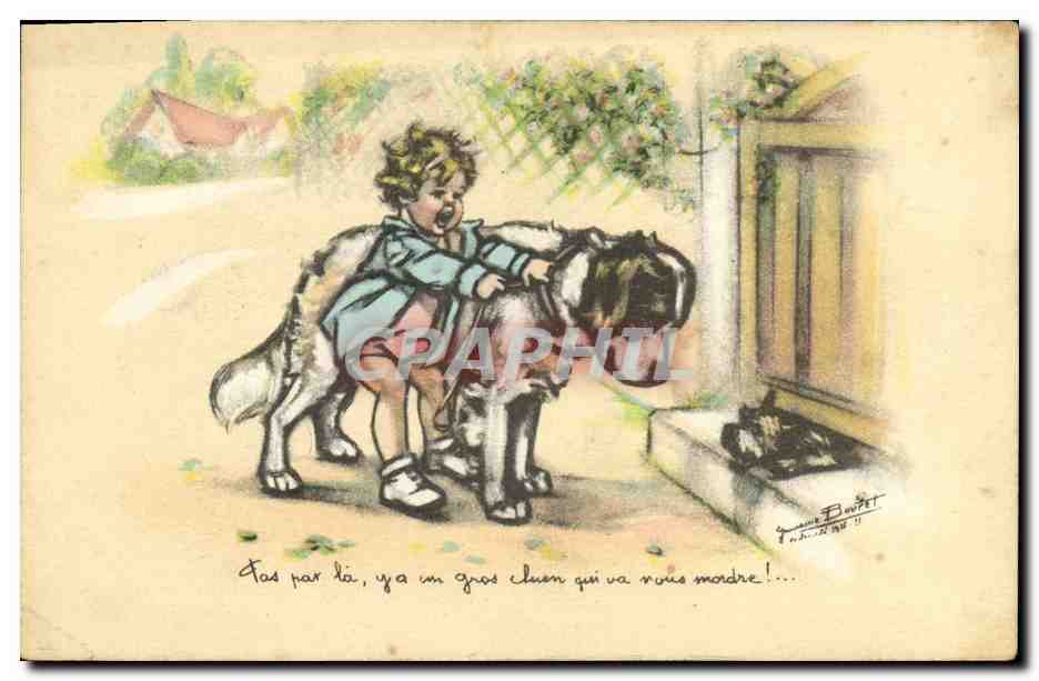 CPA Fantaisie Illustrateur Germaine Bouret Enfants Chien