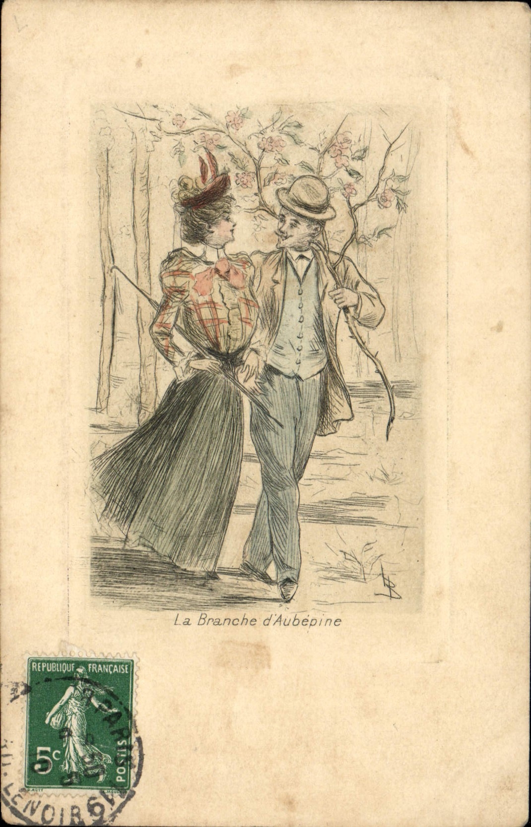 CPA Fantaisie Illustrateur Femme Henri Boutez La branche d'aubepine