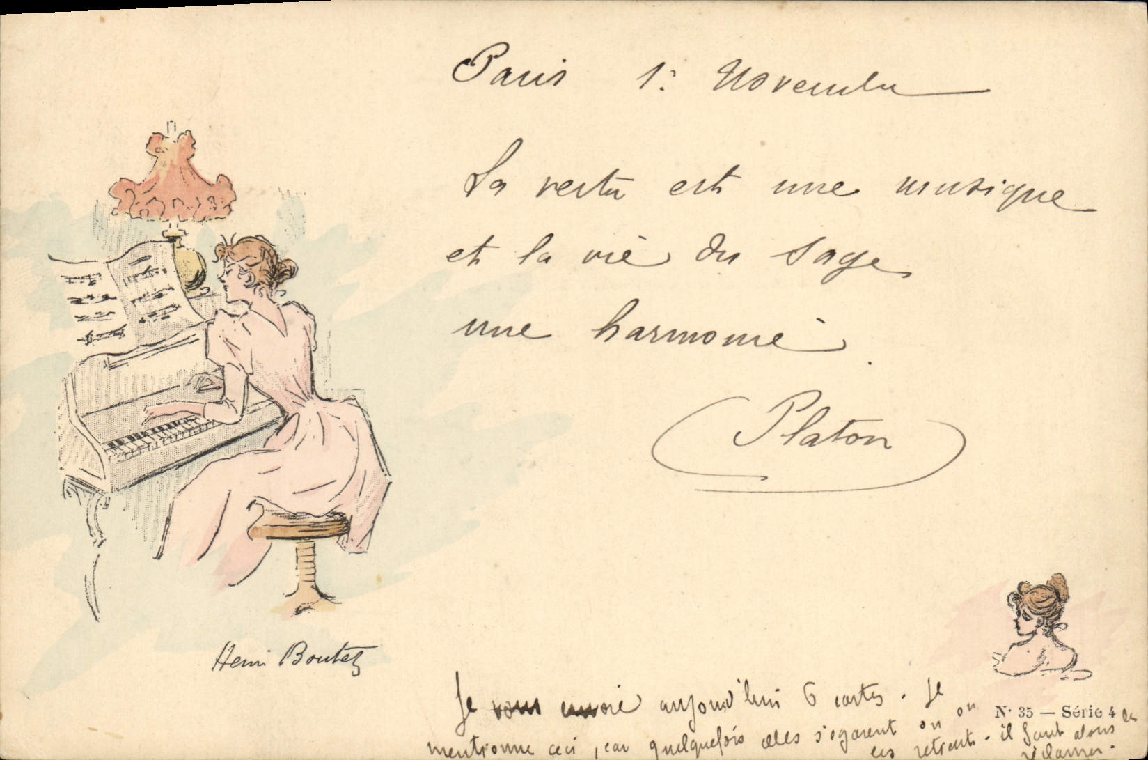 CPA Fantaisie Illustrateur Femme Henri Boutez Piano