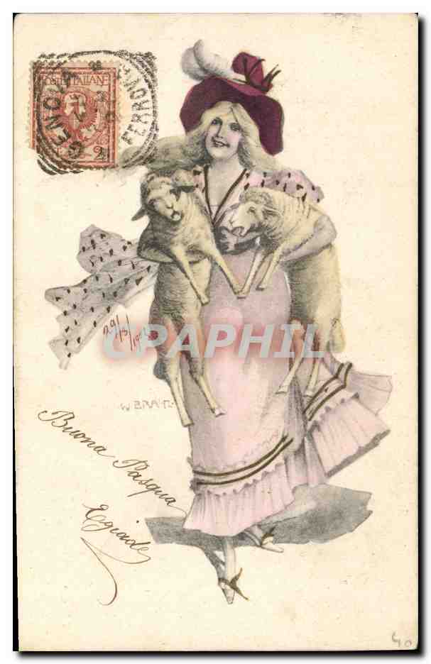 CPA Fantaisie Illustrateur Femme Braur Moutons