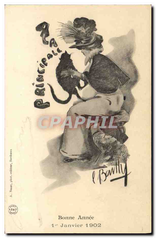 Femme avec chat — Bonne Année 1er Janvier 1902 — A. Nazay, phot.éditeur, Bordeaux