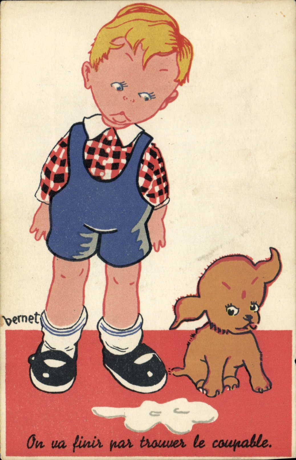 CPA Fantaisie Illustrateur Enfant Chien Bernet