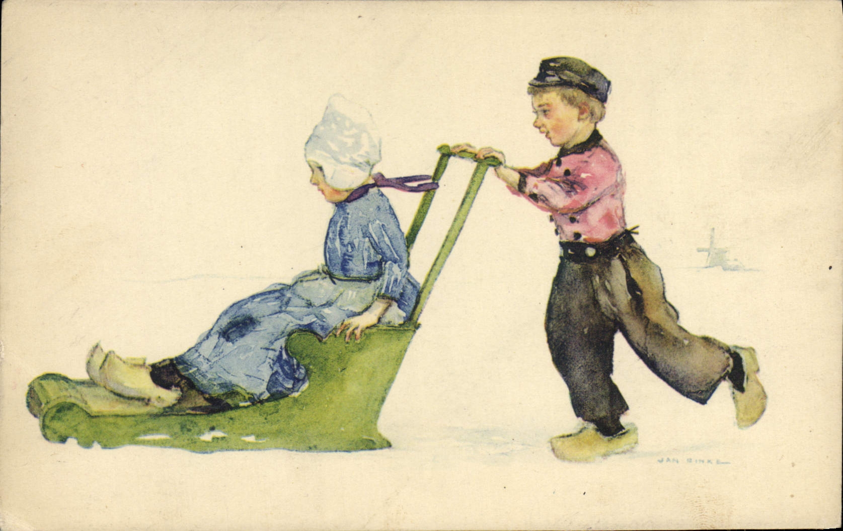 CPA Fantaisie Illustrateur Enfants Luge